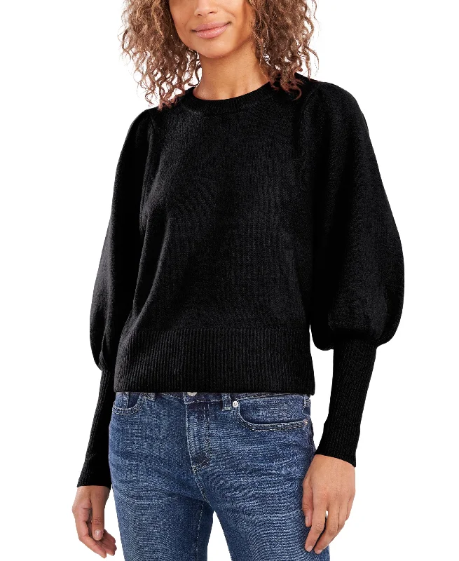 Women's Puff Long Sleeve Crew Neck Sweater Chenille Brocade Lace