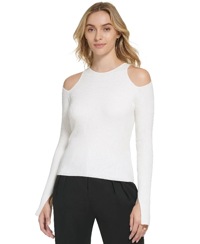 Women's X-Fit Long Sleeve Cutout Sweater Spandex Blend Rayon Blend Denim Blend