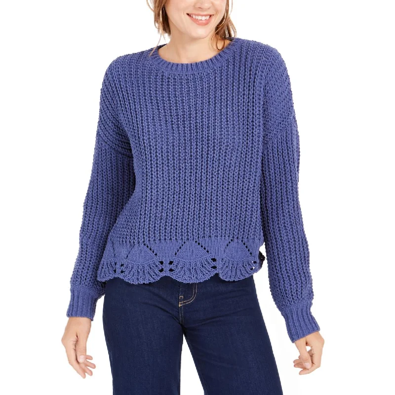 Wynter Womens Scalloped Eyelet Crop Sweater Iron Safe Non-Iron Wrinkle Free