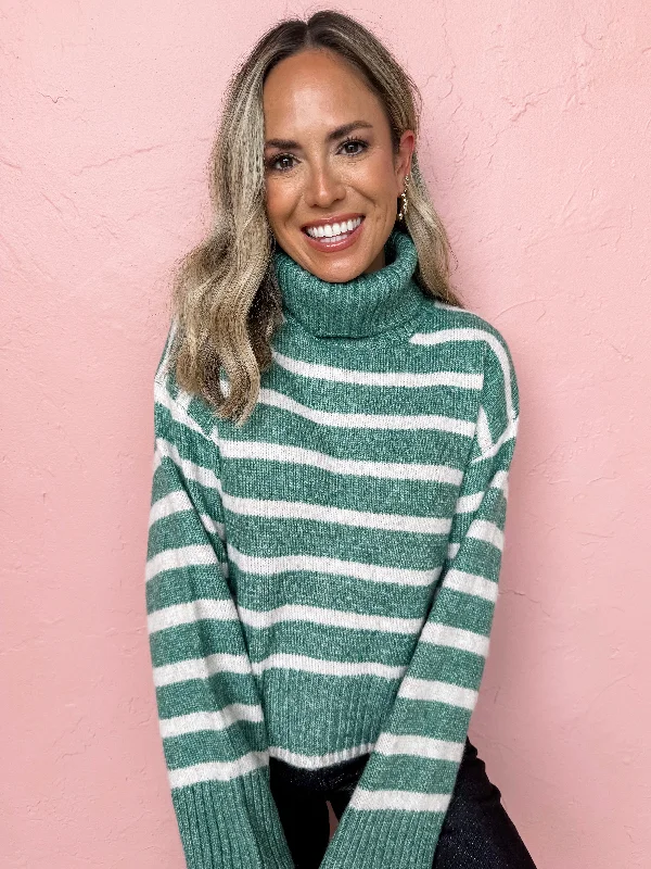 [Z Supply] Josephine Stripe Sweater-Palm Green Slim Fit Regular Fit Oversized