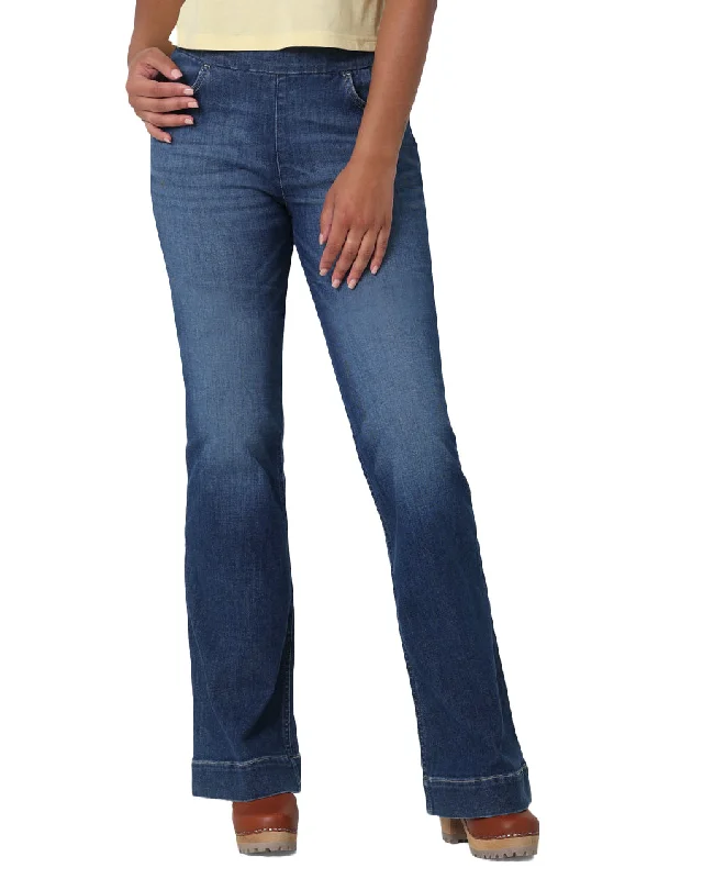 Women's Retro Pull-On High Rise Trouser Flare Jeans Elegant Raw Hem Jeans