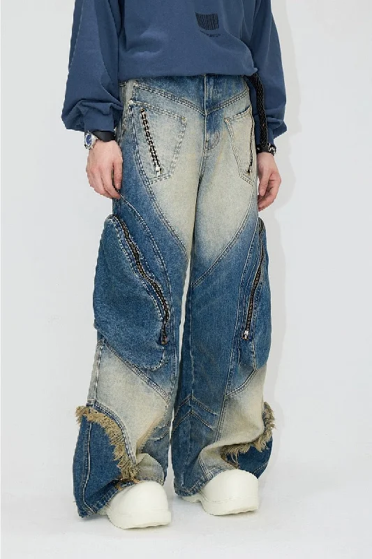 Alien Pocket Heavyweight Cargo Jeans Trendy Wide-Leg High-Waist Denim