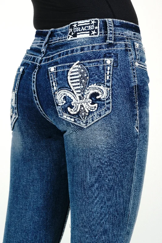 Americana Flu De Lee Embellished Mid-Rise Bootcut Jeans Chic Rolled Cuff Denim Jeans Americana Flu De Lee Embellished Mid-Rise Bootcut Jeans Chic Rolled Cuff Denim Jeans