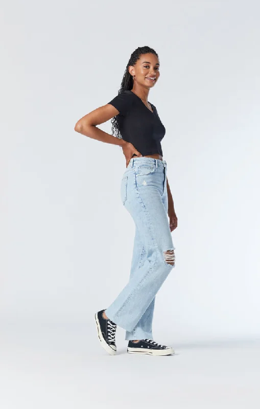 BARCELONA WIDE LEG JEANS IN BLEACHED RIPPED ORGANIC BLUE