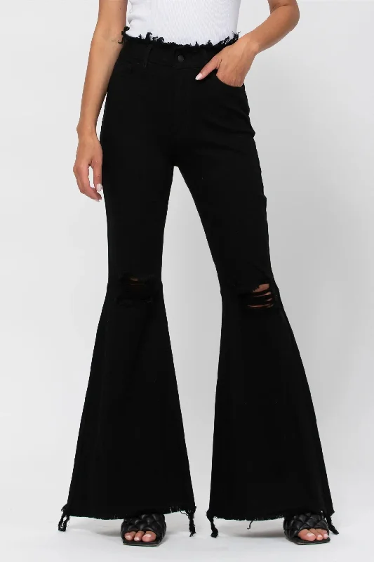 Black Flare Leg Distressed Jeans Casual Straight-Leg Jeans