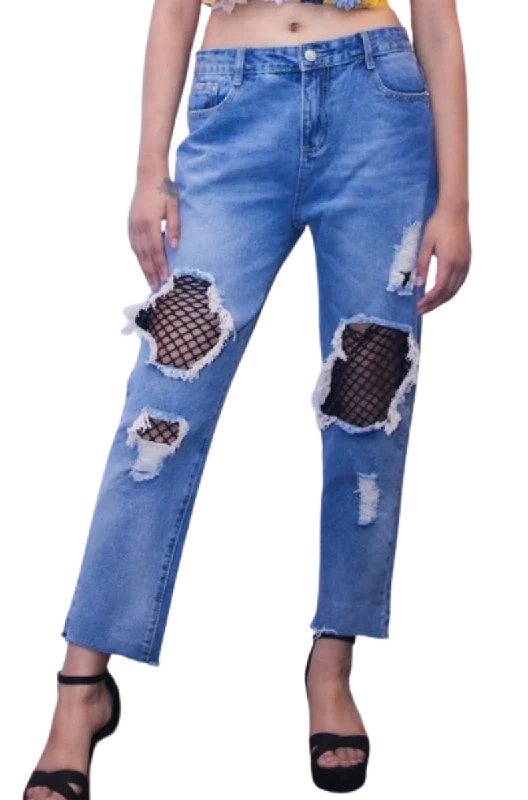 Blue rugged boy jeans Elegant High-Waisted Flared Jeans