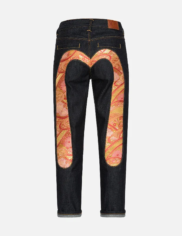 Brocade Daicock Insert Relax Fit Denim Jeans Chic Rip-Detail High-Waist Jeans