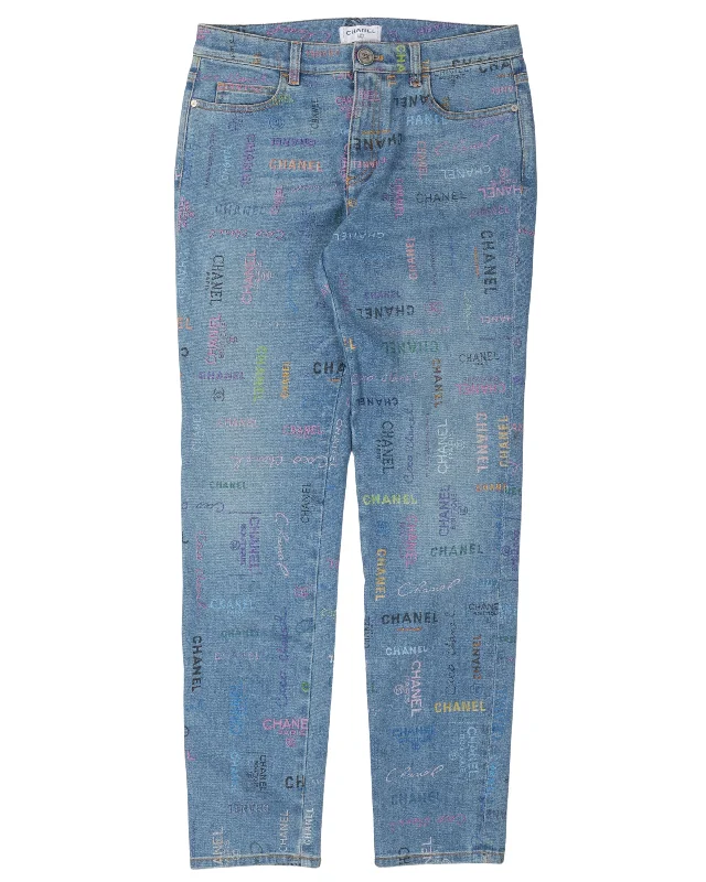 Logo Blue Jeans Casual Wide-Legged Denim Jeans