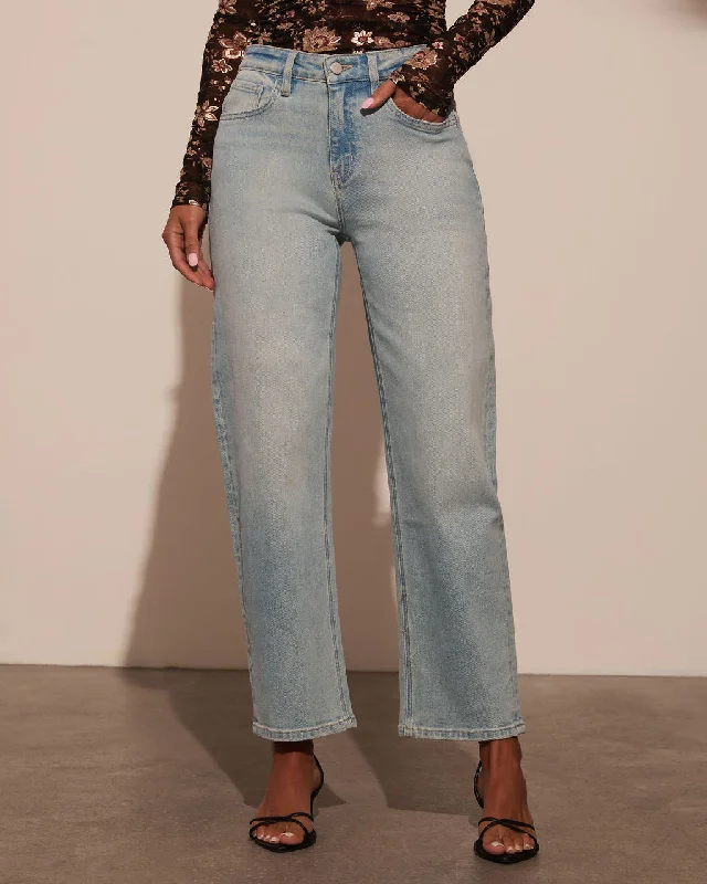 Damson High Rise Barrel Jeans Chic Faded Blue Jeans
