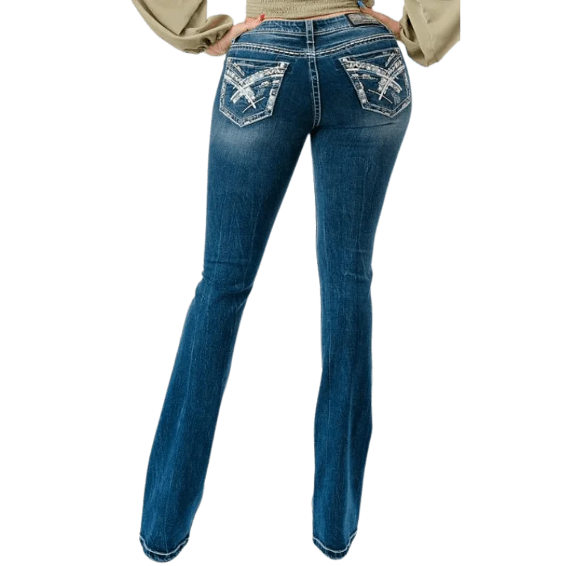 Grace in LA Women's X-Stitch Mid Rise Bootcut Jeans EB51808 Fashionable Straight Cut Jeans Grace in LA Women's X-Stitch Mid Rise Bootcut Jeans EB51808 Fashionable Straight Cut Jeans