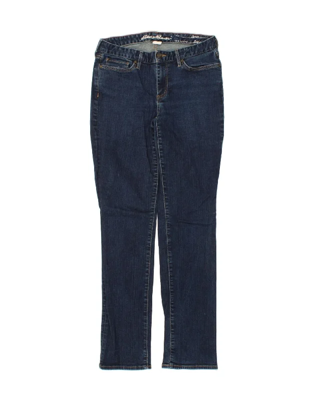 EDDIE BAUER Womens Curvy Straight Jeans US 8 Medium W27 L32 Blue Cotton Trendy Pleated Waist Jeans