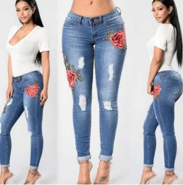 Embroidery jeans stretch jeans pants