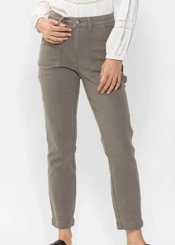 Hancock High Waisted Olive Utility Slim Fit | Judy Blue Jeans - Final Sale