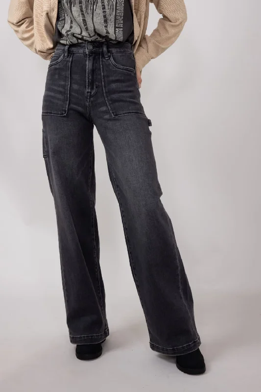 Hidden Wide Leg Carpenter Jeans for Women in Grey | HD9376-GRY