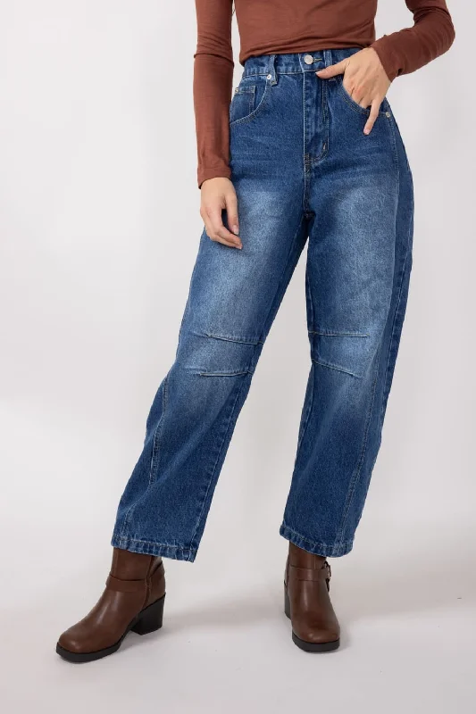High-Rise Barrel Wash Jeans for Women in Medium Wash | MAP2740-MEDIUMWASH Casual Loose Fit Jeans High-Rise Barrel Wash Jeans for Women in Medium Wash | MAP2740-MEDIUMWASH Casual Loose Fit Jeans