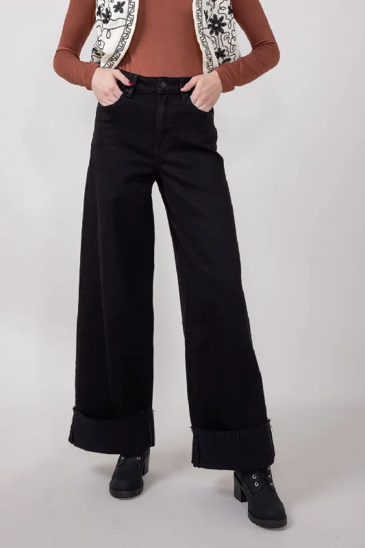 Hidden High Rise Clean Stretch Wide Leg Jeans for Women in Black | HD9358-BLK Comfortable Zip-Fly Denim Jeans
