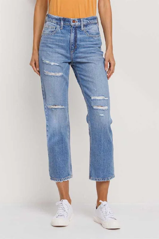 High Rise Slim Straight Cropped Jeans