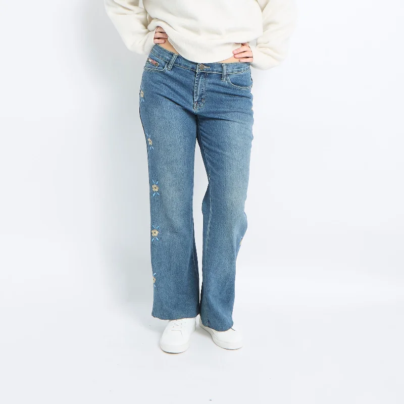 High Waisted Flare Leg Jeans - UK 8 Trendy Paperbag Waist Jeans