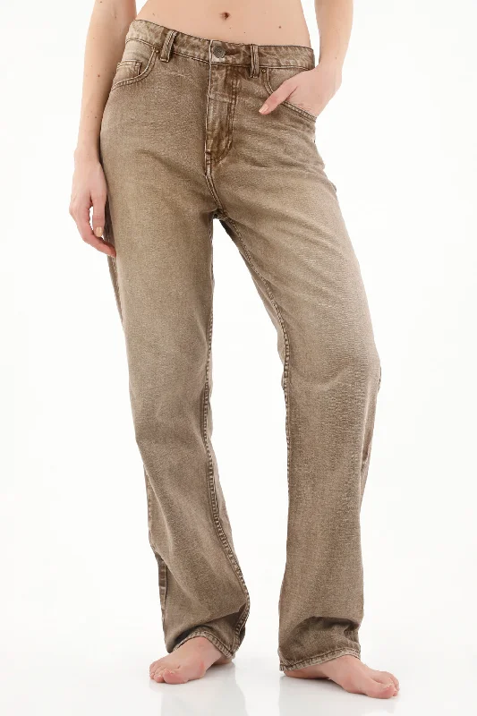 Women's High-Waisted Straight-Leg Brown Jeans