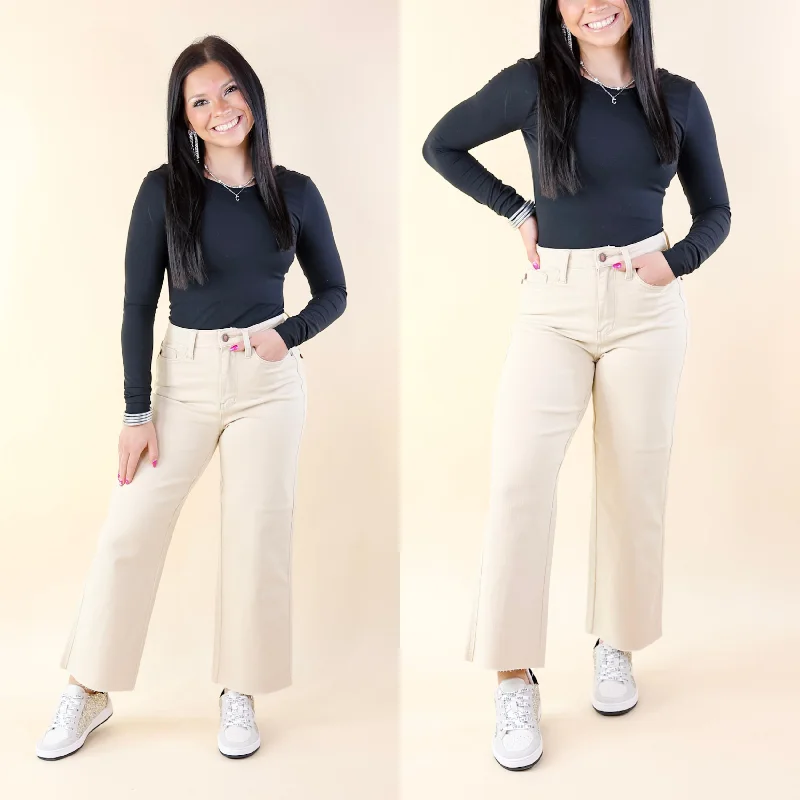 Judy Blue | Sign Me Up Tummy Control Cropped Wide Leg Jeans in Bone Cream Comfortable Full-Length Denim Jeans Judy Blue | Sign Me Up Tummy Control Cropped Wide Leg Jeans in Bone Cream Comfortable Full-Length Denim Jeans