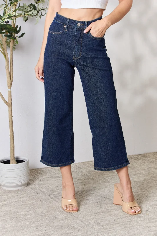 Judy Blue Full Size High Waist Cropped Wide Leg Jeans Cozy Stretch High-Waist Jeans