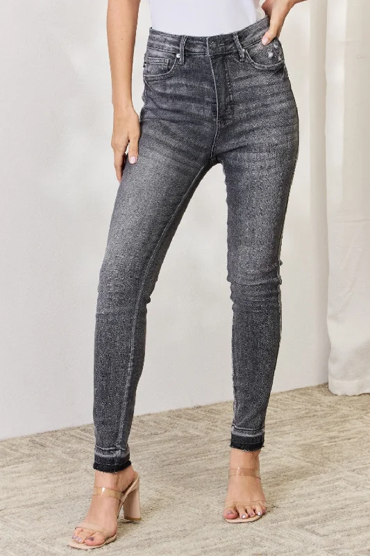 Judy Blue Full Size High Waist Tummy Control Release Hem Skinny Jeans Fashionable Bootcut Jeans Judy Blue Full Size High Waist Tummy Control Release Hem Skinny Jeans Fashionable Bootcut Jeans