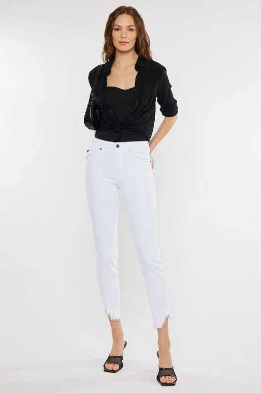 Kan Can USA High Rise Hem Detail Ankle Skinny Jeans Fashionable Raw Hemmed Jeans