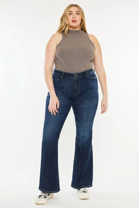 Kancan Women's Mid Rise Flare Jeans Stylish Shredded Denim Jeans
