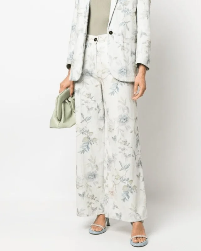 Light Blue Jeans With Floral Motif Fashionable Straight Fit Denim