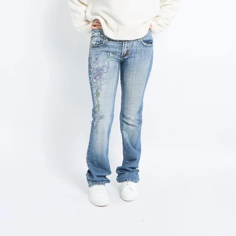 Low Waisted Embroidery Straight Leg Jeans - UK 10 Chic Cropped Jeans