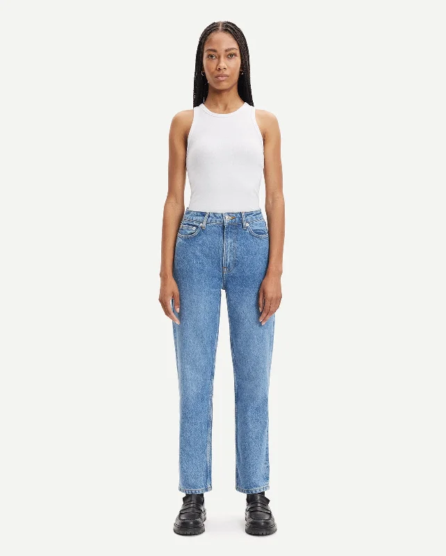 MARIANNE JEANS 13024 / MID BLUE Casual Distressed Skinny Jeans