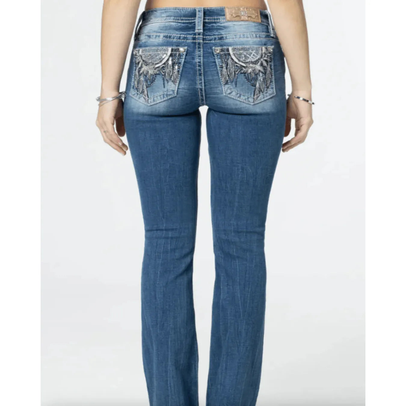 Miss Me Ladies Jeans Slim Fit Mid-Rise Bootcut Classic Black Denim Jeans