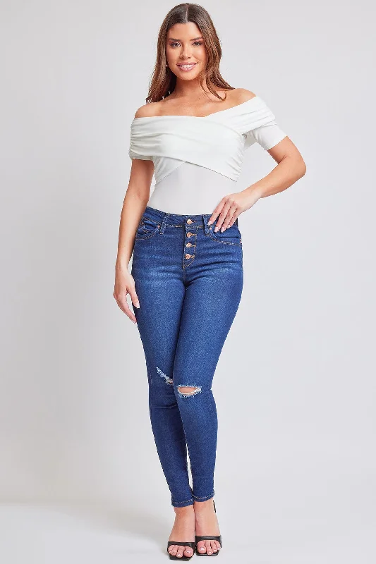 Women's Sustainable WannaBettaButt Button Fly Skinny Jeans Fashionable Vintage Wash Jeans Women's Sustainable WannaBettaButt Button Fly Skinny Jeans Fashionable Vintage Wash Jeans