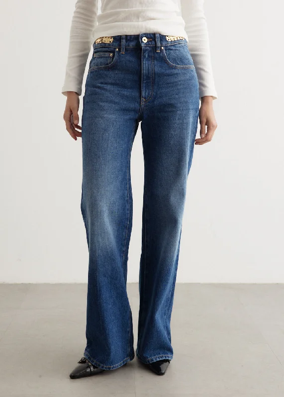 Pantalon Dark Denim Jeans Fashionable Raw Edge Jeans