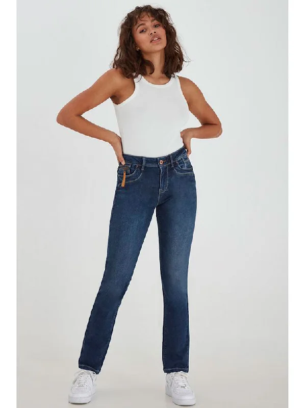 Pulz PzEmma High Waisted Straight Jeans Medium Blue