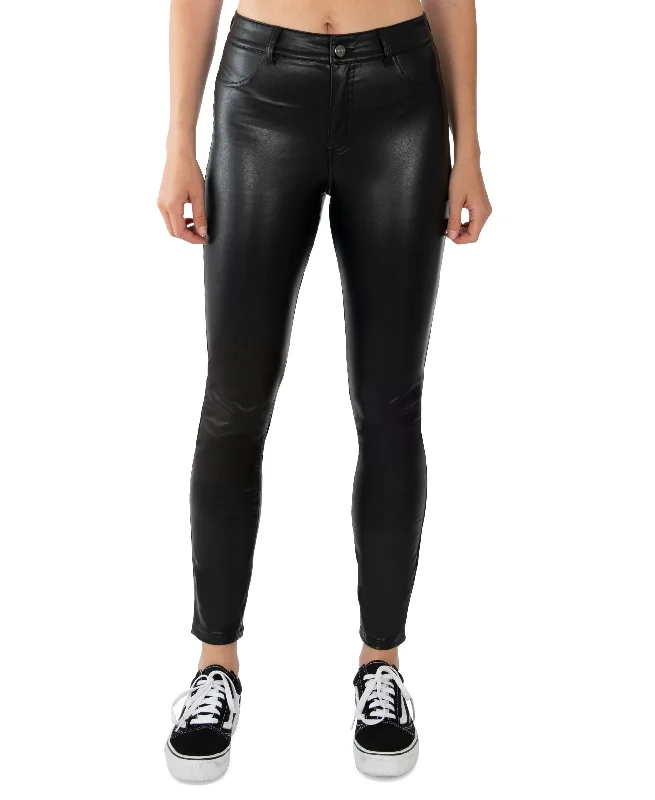 Rewash Juniors' Faux-Leather Faux-Pocket Skinny Jeans Comfortable Ankle Jeans
