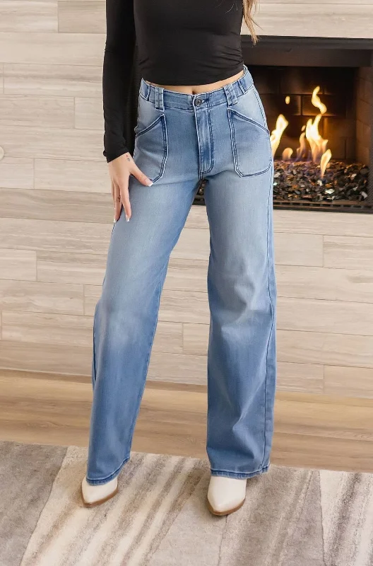 Saylor High Rise Wide Leg Jeans Medium Wash Stylish Shredded Denim Jeans