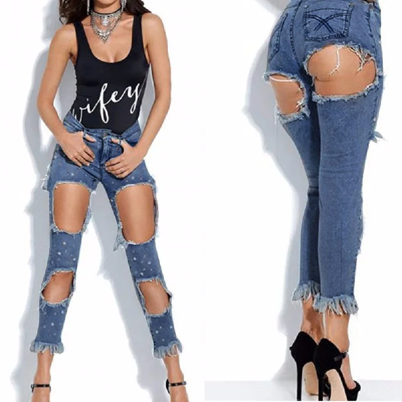 Sexy Womens Skinny Denim Rip Repair Stylish Jeans Casual Holes Denim Pants Trendy Low-Rise Bootcut Jeans Sexy Womens Skinny Denim Rip Repair Stylish Jeans Casual Holes Denim Pants Trendy Low-Rise Bootcut Jeans