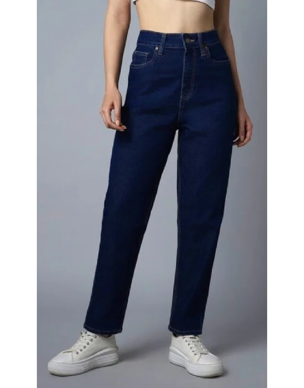 Slim Mom Jeans Indigo Trendy Patchwork Denim Jeans