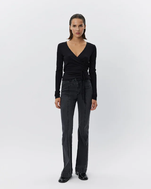 GOASW JEANS - Washed black Trendy Paperbag Waist Jeans