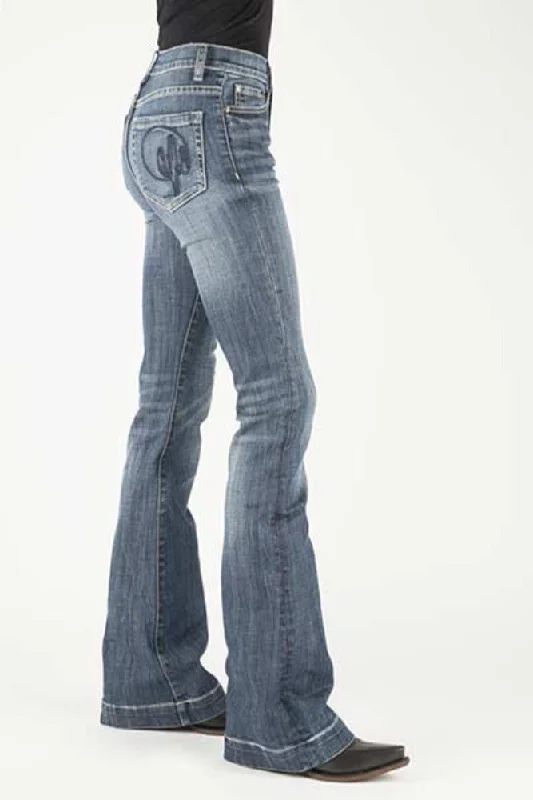 Stetson Women's High Waist Flare Jeans Elegant Raw Hem Jeans