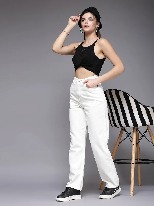 Straight Fit White Cotton Denim Jeans For Women Fashionable Relaxed Fit Denim