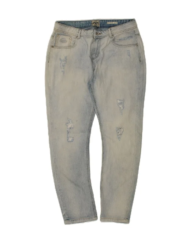 SUPERDRY Womens Boyfriend Fit Distressed Slim Jeans W28 L28 Blue Cotton Stylish Plus Size Denim Jeans SUPERDRY Womens Boyfriend Fit Distressed Slim Jeans W28 L28 Blue Cotton Stylish Plus Size Denim Jeans