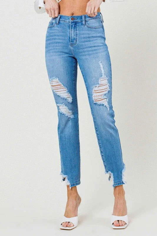 Vibrant M.i.U Mid Rise Straight Leg Jeans Stylish High-Waist Jeans
