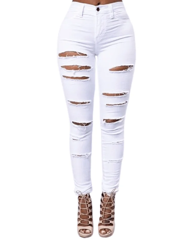 Women's Ripped Jeans Fashionable Cropped Denim Jeans