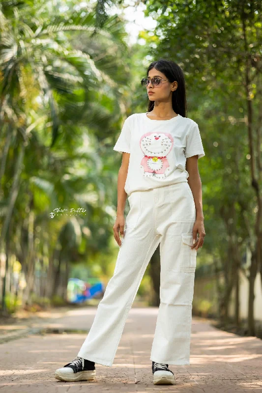 White cargo ladies jeans Elegant High-Waisted Flared Jeans