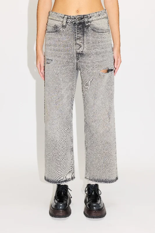 Wide-leg Cropped Jeans Casual Distressed Denim Jeans