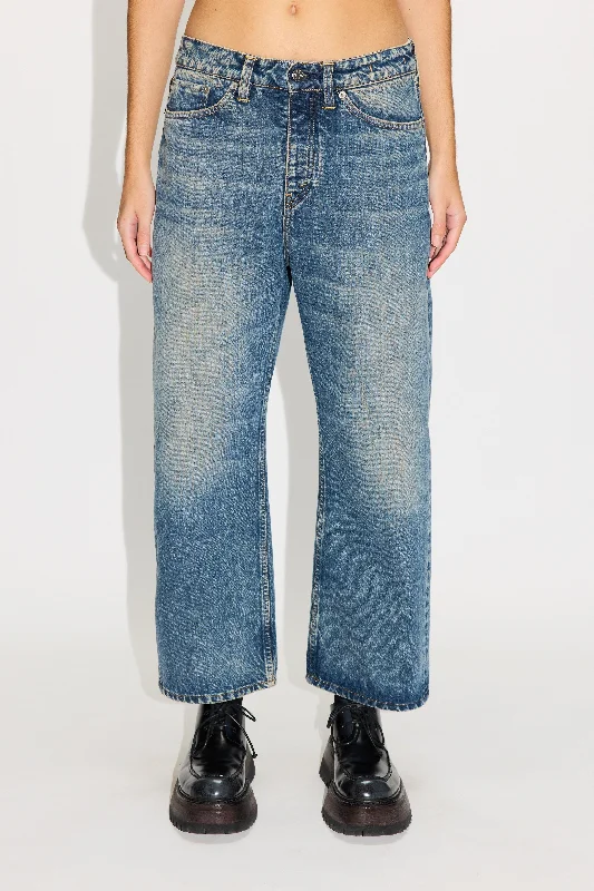 Wide-leg Cropped Jeans Stylish Stone-Wash Denim Jeans