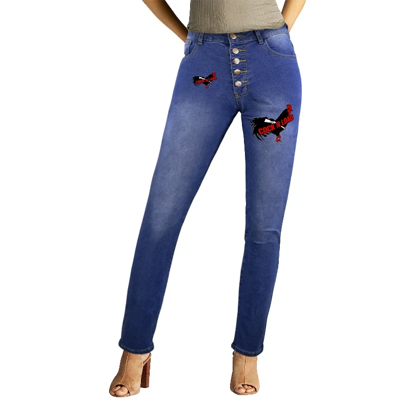 Women's Jeans (Front&Back Printing)c&l rooster Comfortable Zip-Up Skinny Jeans