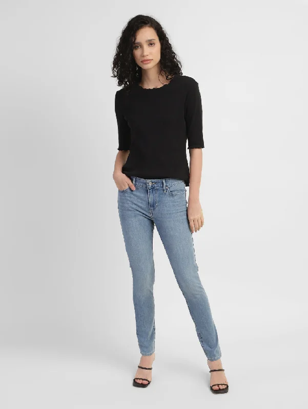 Women's Mid Rise 711 Skinny Fit Jeans Stylish Stone-Wash Denim Jeans
